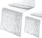 Eternal Beauty Silver Table Runner, 2PCS-12X72 Sequin Table Runner Decorations for Birthday Parties, Banquets, Graduations,Christmas