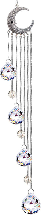Hanging Clear Crystal Suncatcher Ornaments with Moon Decor Rainbow Maker Crystal Beads Ball Prisms Pendant