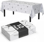 Exquisite Silver Star Tablecloth Plastic 12-Pack Disposable Rectangle Tablecloths 54" x 108" Silver Star Table Cloths Rectangle Table Covers Plastic Tablecloth for Party Decorations