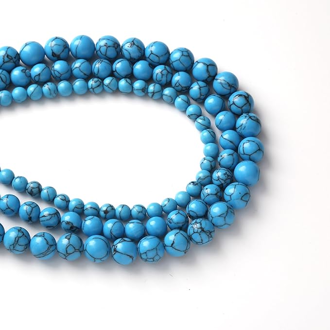 River Stone Blue Turquoise Stone Beads for Jewelry Making DIY Craft Gemstone Beads Kit (8mm, 45pcs) Cosmic Crystal Pebbles for Bracelets, Necklaces, Home Decor