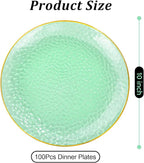 Rubtlamp 100 Pcs Green And Gold Plastic Plates - 10 inch Clear Green Gold Dinner Plates - Hammer Pattern Design - Fancy Disposable Platos - Heavy-Duty Party Platos Ideal for Wedding