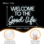 Welcome To The Good Life Neon Sign Letter LED Neon Lights Dimmable USB Powered 16.5’’X11’’Cool Wall Decorative Light Bedroom Kids Room Birthday Party Bar Decoration Gifts for Friend（Ice blue）
