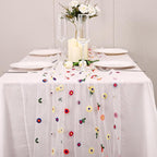 Lvory Floral Table Runner 10 FT, Embroidery Daisy Table Runners Seasonal Sheer Tulle Table Runner for Thanksgiving Wedding Birthday Baby Shower Party ﻿