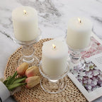 3-Piece Set of Glass Candlestick, Crystal Candlestick Holder Holder and Conical Candle, Christmas Candle Holder Decoration, Family Living Room Wedding Candle Holder (Clear)