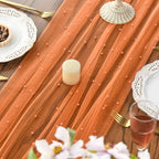Artoid Mode Pearl Orange Gauze Table Runner 120 Inch 10FT, Seasonal Sheer Dining Holiday Wedding Birthday Baby Shower Table Decor for Home Party