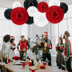 18 Pcs Red White Black Hanging Paper Fan, Hanging Honeycomb Round Paper Fans for Weddings, Birhdays, Christmas, Baby Showers, Classroom, Bachelor Ceiling Party Supplies