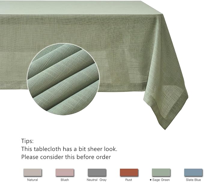 maxmill Lux Faux Linen Table Cloth with Slubby Yarn Textured Weaves Wrinkle Free Anti-Shrink Soft Tablecloth Decorative Table Cover for Dining Room Use Rectangle 60 x 104 Inch Sage Green