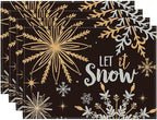 Artoid Mode Black Snowflake Let It Snow Winter Placemats Set of 4, 12x18 Inch Seasonal Christmas Table Mats for Party Kitchen Dining Decoration