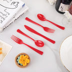 WDF 160 Piece Heavy Duty Silverware - Red Plastic Utensils with 80 Forks, 40 Spoons, 40 Knives - Perfect for Christmas Parties & Daily Use