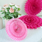 SUNBEAUTY Hanging Honeycomb Paper Fans Hot Pink Party Decorations Fuchsia Pink Birthday Paper Decoration for Wedding Graduation Events Accessories - 12Pcs