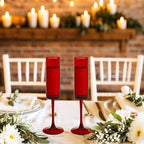 6 Pieces Red Champagne Flutes 6 OZ Straight Sided Wine Glasses Champagne Long Stem Drinking Colored Glasses,Set of 6 Hand Blown Champagne Flutes Goblets for Wedding Cocktail Cups,Cava, Prosecco