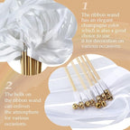 Boao 40 Pieces Mixed Color Ribbon Sticks with Bell, Ribbon Sticks for Stick Party, Streamers for Wedding Birthday Party Celebration Baby Shower Favors(White)