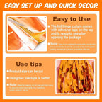 6 Pack Orange Foil Fringe Curtains Backdrop, 3.28 x 8.2 Ft Metallic Streamers Tinsel Curtains Background for Photo Booth, Birthday, Weddings, Carnivals, Graduation, Themed Party Decorations