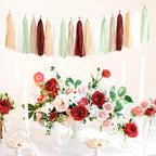 Sage-Green Burgundy Champagne-Gold Tassel-Garland - 25pcs Boho Wedding Party Decorations Banner Streamers,Birthday Bridal Baby ShowerTassels,Engagement Bachelorette Christmas Decor Panduola