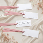 50 Pcs Name Place Cards for Table Setting Blank Wedding Place Cards with Satin Ribbon 1.57 x 3.54 Inch Hanging Gift Tags for Wedding Dinner Banquet Party Table Setting Supplies(Rose Gold)