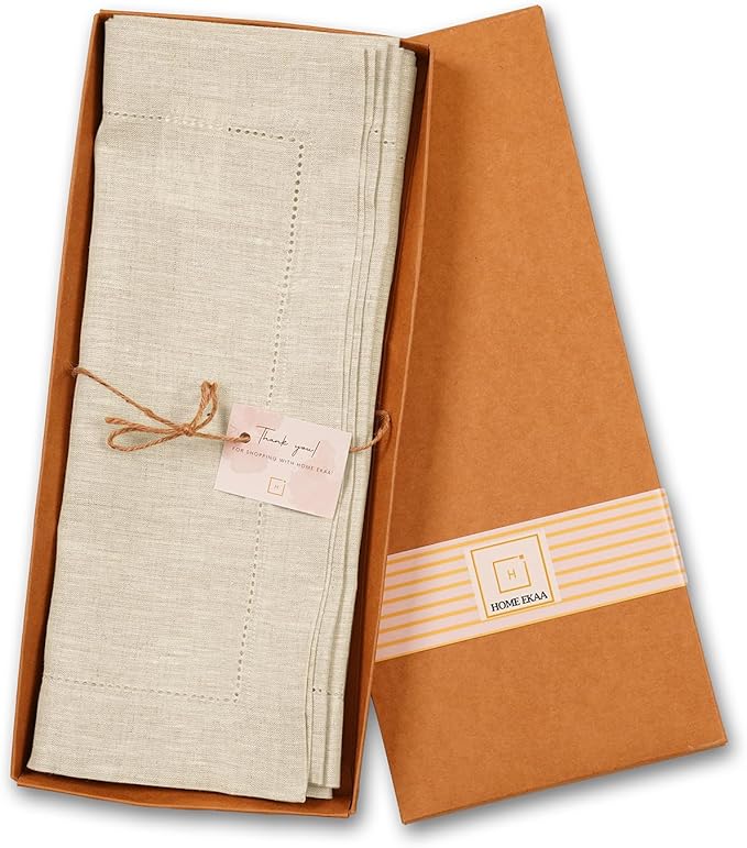 Linen Light Natural Table Runner 90 Inches - 100% Pure Linen Cloth Fabric Hemstitch Table Runner 14 x 90 Inch for Dining, Dresser, Thanksgiving, Fall Christmas - Lino