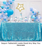 ShinyBeauty Sequin Tablecloth 72x72-Inch Turquoise Square Sequin Table Cover Aqua Glitter Table Cloth for Parties Sparkly Table Linens for Weddings Bridal Shower Birthday Party Event Table Decor