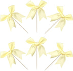 24 PCS Bow Cupcake Toppers Bow Cupcake Picks Bowknot Birthday Party Decorations Bowknot Cake Dessert Picks for Baby Shower Birthday Wedding Bridal Engagement Party Cake Decorations Supplies Yellow