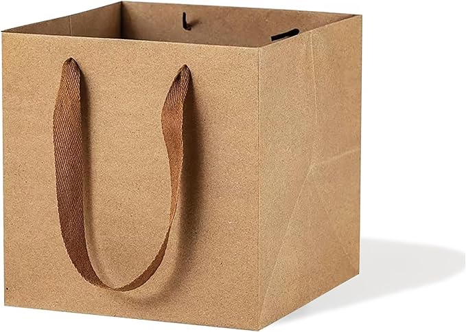 Kraft Paper Gift Bag Large Square Bottom Kraft Paper Bags with Handles (Natural Kraft, 12 x 12 x 12 in, 10 CT)