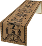 Viking Tree of Life Table Runner, Wooden Printed Eagle Dragon Boat Rudder Seasonal Kitchen Dining Table Decoration for Home Party 13x36 Inch