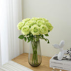 Artificial Rose 10pcs Open Flower Bouquet Faux Rose Stems for Wedding Arrangement, Bridal Bouquet, Centerpiece, Fake Faux Silk Flowers (Green)