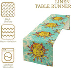 Retro Sun Moon Table Runner, Phase of The Moon Vintage Cloud Table Runner for Kitchen Dinner Living Room Table Runner Yellow Floral, 13x60 Inch Yellow Blue