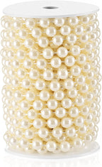 Craft String Pearls 10MM Round White Faux Pearl Garland, 33Feet Ivory Wedding Party Decoration, Christmas Tree Decorations