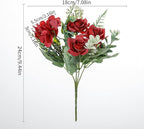 Artificial Flower 5 Branches Artificial Silk Fake Flowers Bouquet Small Roses for Wedding Home Office Tables Decor 2 Packs(Red)