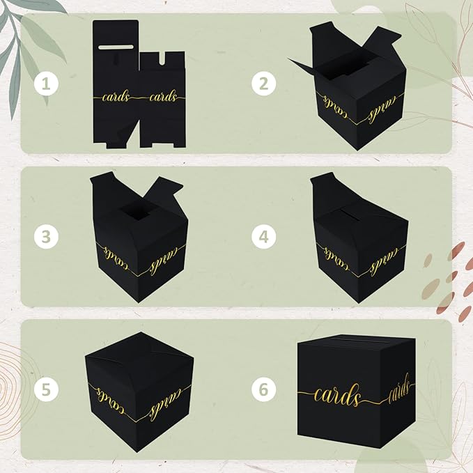 QIKSION Black Card Box for Party, Gold Foil Gift Card Box for Graduation, Wedding Reception, Birthday, Baby Shower, Raffle