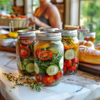 ComSaf Mason Jars 32 oz - 4 Pack, Wide Mouth Mason Jars with Lids, Prep Mear Glass Jars, Canning Jars for Pickling, Suntea, Salad, Honey, Desert, Shower Wedding Favors, DIY Candles Decor