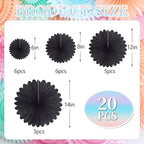 20 Pcs Black Hanging Paper Fan, Round Paper Fans Decorations Set for Weddings, Birthdays, Engagement, Bridal Shower, Baby Shower Event, Graduation, Party Supplies Decor