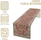 Boho Bohemia Style Table Runner, Vintage Red Blue Retro Flower Rustic Country Style Floral Print Pattern for Home Kitchen Table Decor Dining Coffee Room Garden Party Decor 13x108in