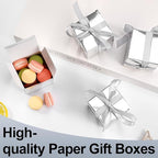 COCPOK 50 Pack Silver Gift Boxes, 2x2x2 inch Gift Box, Small Candy Boxes with Lids and Ribbons, Paper Favor Box for Wedding Bridal Shower Baby Shower Birthday Party
