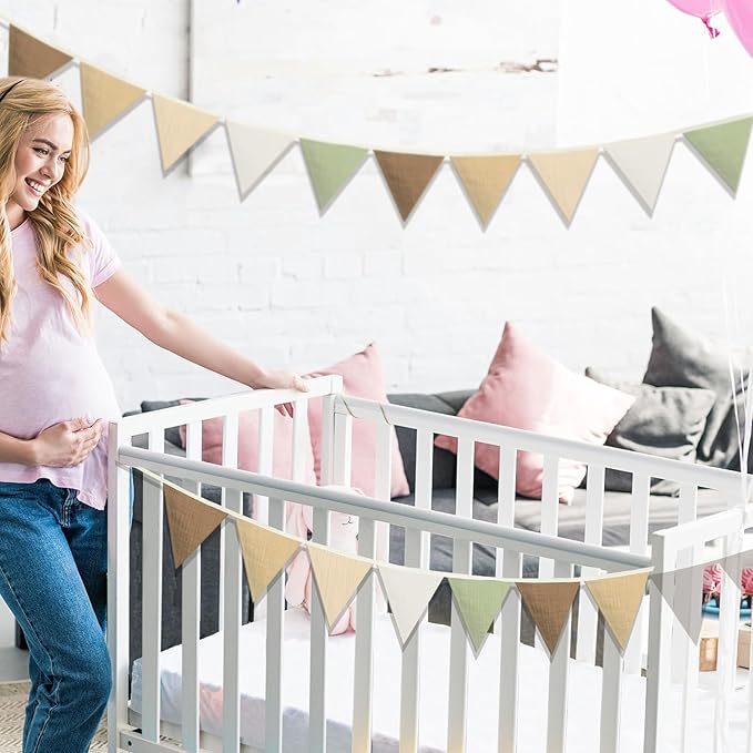 Oudain 15.5 ft Pennant Banner Flags, 2 Pcs Nursery Garland Triangle Bunting Flag Baby Banner for Nursery Decor Baby Birthday Boho Wedding Shower Party Event, Each 7.75 ft (Boho Color)