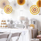 White Gold Bridal-Shower Engagement Party-Decorations - 33pcs Banner,Streamers Tassel Garland,Tissue Pom Poms Honeycomb,Paper Lantern Fans,Christmas Wedding Bachelorette Baby Birthday Decor Hugtmr