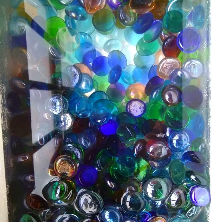 KINGOU Flat Glass Gems/Marbles/Stones/Beads for Vase Filler, Table Scatter, Games - 1 Lbs (17-19mm, Approx. 3/4")-Green Luster