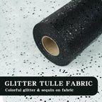 Glitter Tulle Rolls, 6” by 50 Yards (150FT) Sparkling Tulle Spool Ribbon Sequin Tulle Netting Fabric for Tutu Skirt Wedding Birthday Baby Shower (Black)