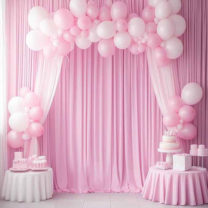 60ftx12ft Wrinkle Free Pink Backdrop Curtain, 12 Panels 12FT Height Pink Wedding Backdrop Drapes, Silky Polyester Back Drop Cloth for Birthday Photography Background Party Backdrop Draping