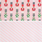 LeZakaa Christmas Pink Wrapping Paper Mini Roll for Kids, Pink Metallic Foil Gift Wrap Paper with Red & Green Nutcracker Soldier & Stripe Reversible Design, 17 inches x 32.8 Feet