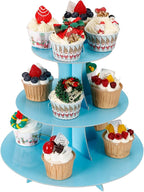 2Pcs 3-Tier Cupcake Stand, Cake Stand holder, Tiered DIY Cupcake Stand Tower for Dessert Table Displays, Birthday Theme Party Favors Decoration, Floral Tea Party, 12" W x 12.8" H, Light Blue
