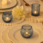 DARJEN 12Pcs Blue Votive Candle Holders - Votive Candle Holders Bulk, Glass Candle Holder for Party Decoration, Tea Lights Candle Holders for Wedding