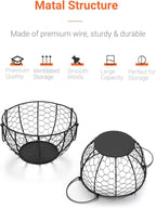 Round Wire Basket Black Fruit Basket Bowl Fruit Holder for Kitchen with Handle Black Home Storage for Vegetables, Snacks, Household Items Decor