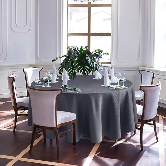 Biscaynebay Textured Fabric Round Tablecloths 108", Dark Grey Water Resistant Washable Table Cloth Circle Folding Table Covers Linen for Dining, Kitchen, Wedding, Parties etc