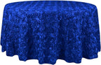 Efavormart 132" Wholesale Round Table Cover Royal Blue Grandiose Rosette 3D Satin Tablecloth for Wedding Party Event Decoration