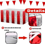 4 Pack 29x108 Inch Metallic Foil Fringe Tinsel Table Skirts for Rectangle Tables Streamer Backdrop for Wedding, Birthday, Parade Floats, Christmas, Halloween Party Decoration(Red Silver)