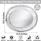 50 Pcs Oval Large Paper Plates, 12.2'' X 10.2'' Silver Foil Paper Plates, Daily Dinner Plates Disposable Paper Plates Bulk Party Supplies for Wedding Silver Anniversaries Graduation Birthday Party
