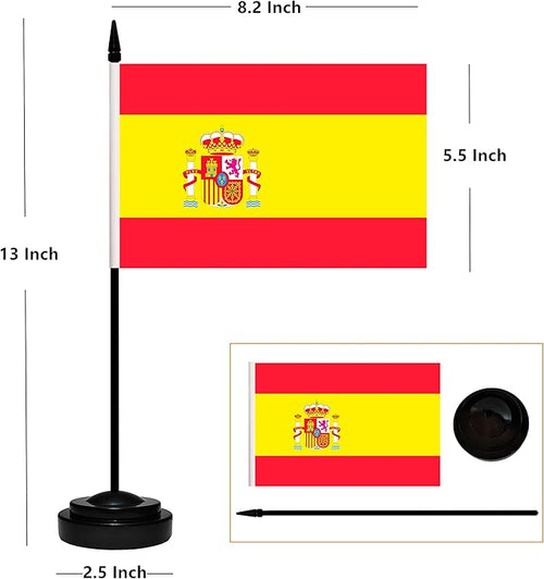 12 Pack Spain Desk Flags Set, Spanish Small Mini Table Office Flags With 12" Solid Black Pole, Black Base and Spear Top, Miniature Desktop Flag, Home Decoration, Office Decoration, Festival