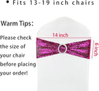 25 Pcs Sequin Chair Sashes Stretch Chair Bands Spandex Polyester Bows for Party Hotel Wedding Banquets Decoration - Magenta