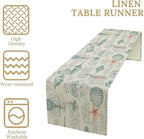 Starfish Table Runner,Seashells Beach Coastal Nautical Sailboat Jellyfish Vintage Hand Drawn Burlap for Hotel Indoors Outdoor Dining Room Kitchen Table Decor, 13x80in