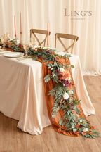 Ling's Moment Terracotta Flower Garland - 6FT Eucalyptus & Rose - Sweetheart Table Decor for Wedding Reception, Fall Artificial Floral Garland for Mantle, Christmas Decoration, Burnt Orange